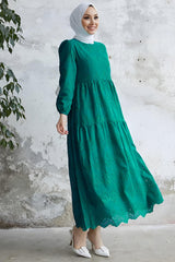 Robe Longue En Guipure — Émeraude