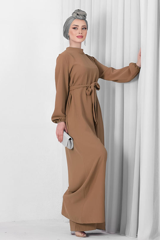 Jumpsuit Met Halve Col In Bruin