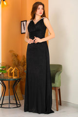 Robe De Soirée Longue Scintillante Avec Détail À L'épaule — Noir