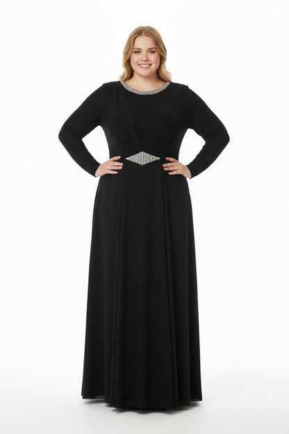 Büyük Beden Bisiklet Yaka Taşlı Abiye 