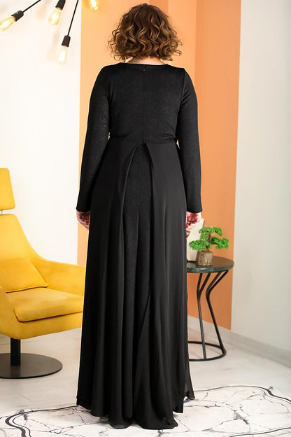 Büyük Beden Bisiklet Yaka Taşlı Abiye 