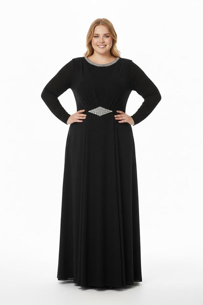 Büyük Beden Bisiklet Yaka Taşlı Abiye 