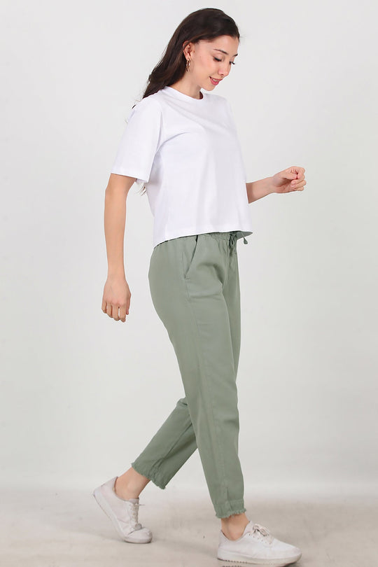 Katoenen Broek Met Franjes — Khaki