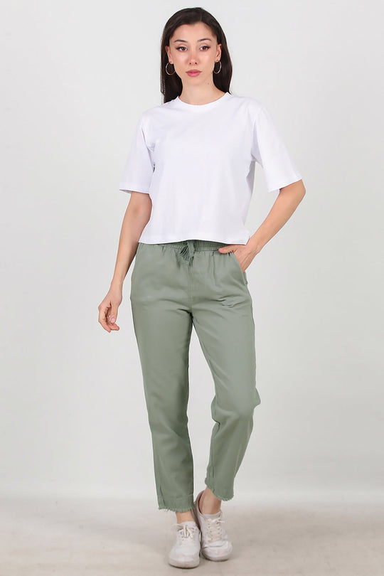Katoenen Broek Met Franjes — Khaki