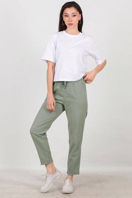 Katoenen Broek Met Franjes — Khaki