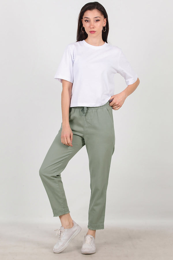 Katoenen Broek Met Franjes — Khaki