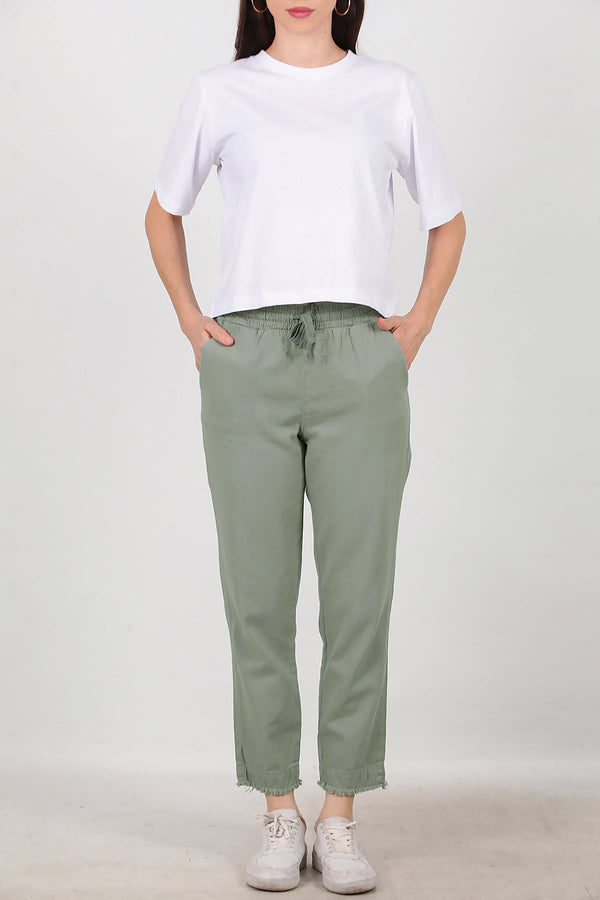 Katoenen Broek Met Franjes — Khaki