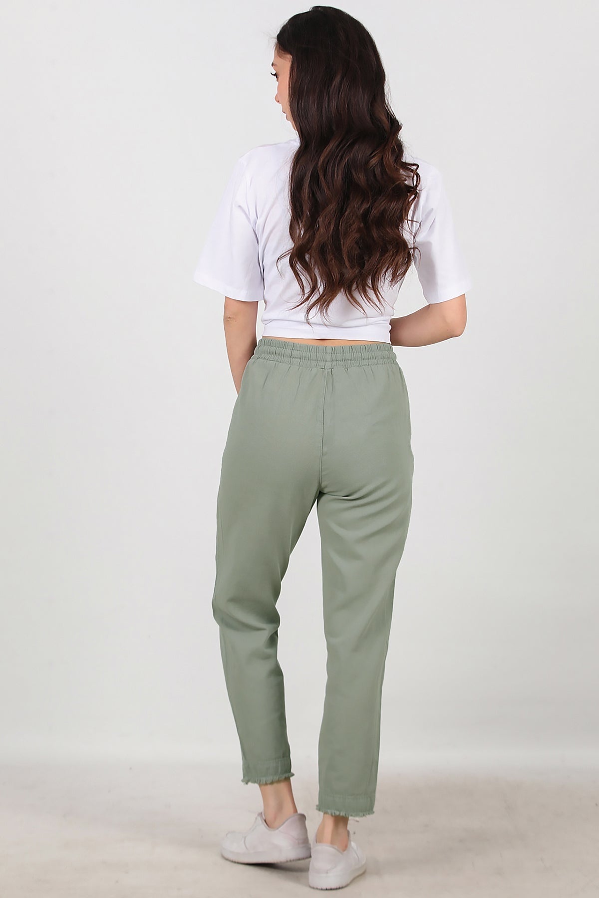 Katoenen Broek Met Franjes — Khaki