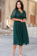 Robe De Soirée Plissée À La Taille — Vert
