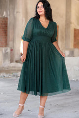 Robe De Soirée Plissée À La Taille — Vert