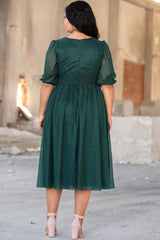 Robe De Soirée Plissée À La Taille — Vert
