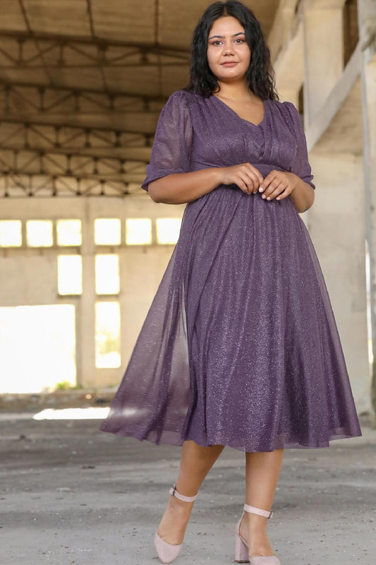 Plus - Size Pleated Waist Evening Dress — Lilac