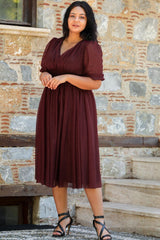 Robe De Soirée Grande Taille, Taille Plissée, Bordeaux