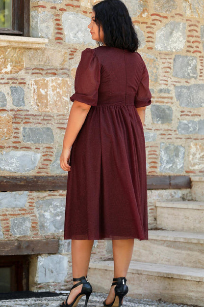 Plus - Size Pleated Waist Evening Dress, Burgundy