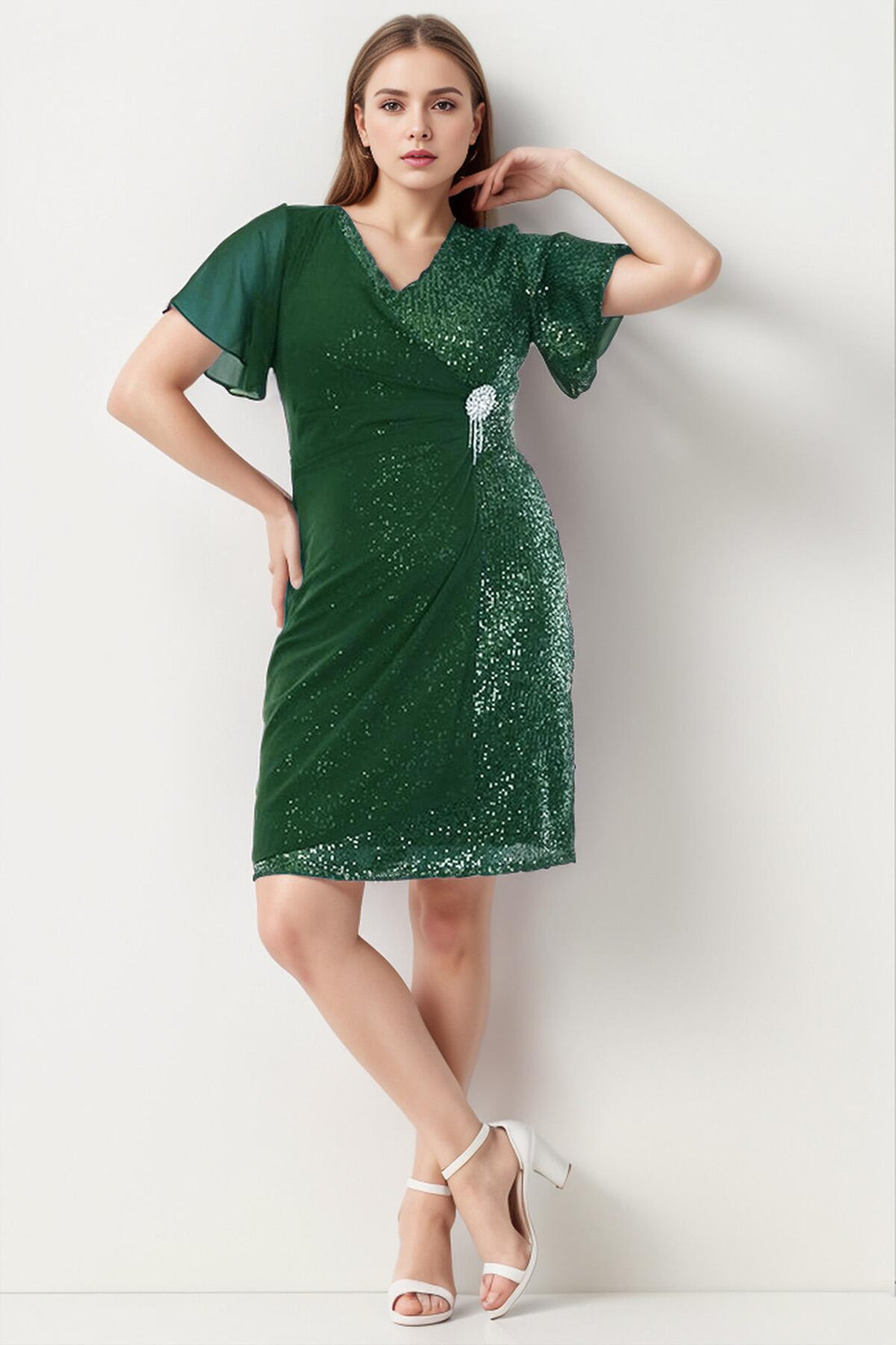 Robe Midi Grande Taille Avec Broche À La Taille — Vert Émeraude