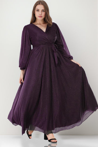 Plus - Size Long Sparkle Evening Dress — Dark Purple