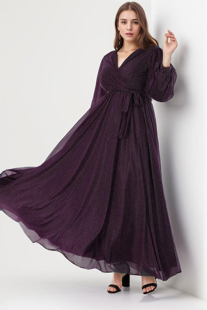 Plus - Size Long Sparkle Evening Dress — Dark Purple