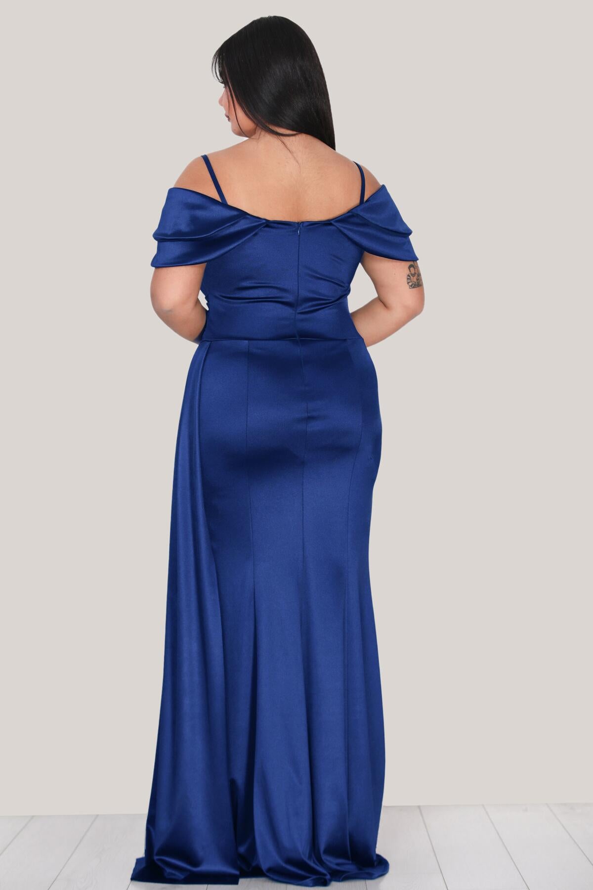 Satijnen Avondjurk Met Smalle Bandjes, Plus - Size — Royal Blue