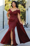 Plus - Size Satijnen Avondjurk Met Bandjes — Bordeaux
