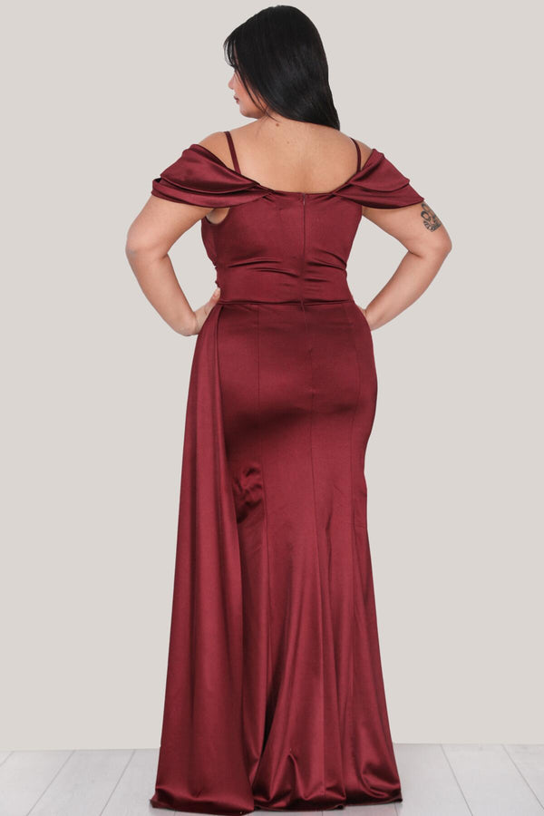 Plus - Size Satijnen Avondjurk Met Bandjes — Bordeaux