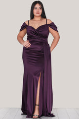 Robe De Soirée Grande Taille En Satin À Bretelles — Violet Foncé