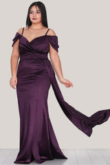 Robe De Soirée Grande Taille En Satin À Bretelles — Violet Foncé