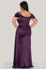 Robe De Soirée Grande Taille En Satin À Bretelles — Violet Foncé