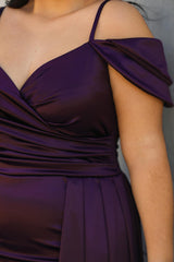 Robe De Soirée Grande Taille En Satin À Bretelles — Violet Foncé