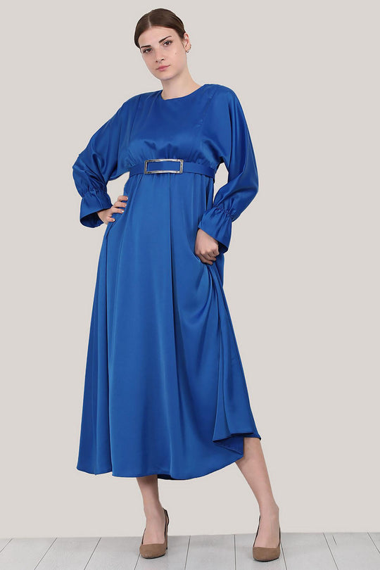 Satijnen Maxi - Jurk — Koningsblauw