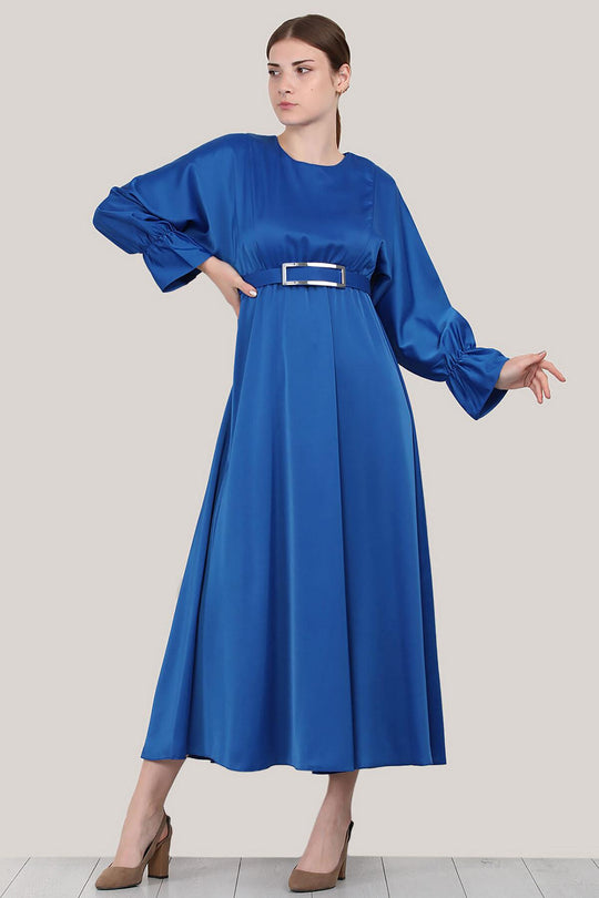 Satijnen Maxi - Jurk — Koningsblauw