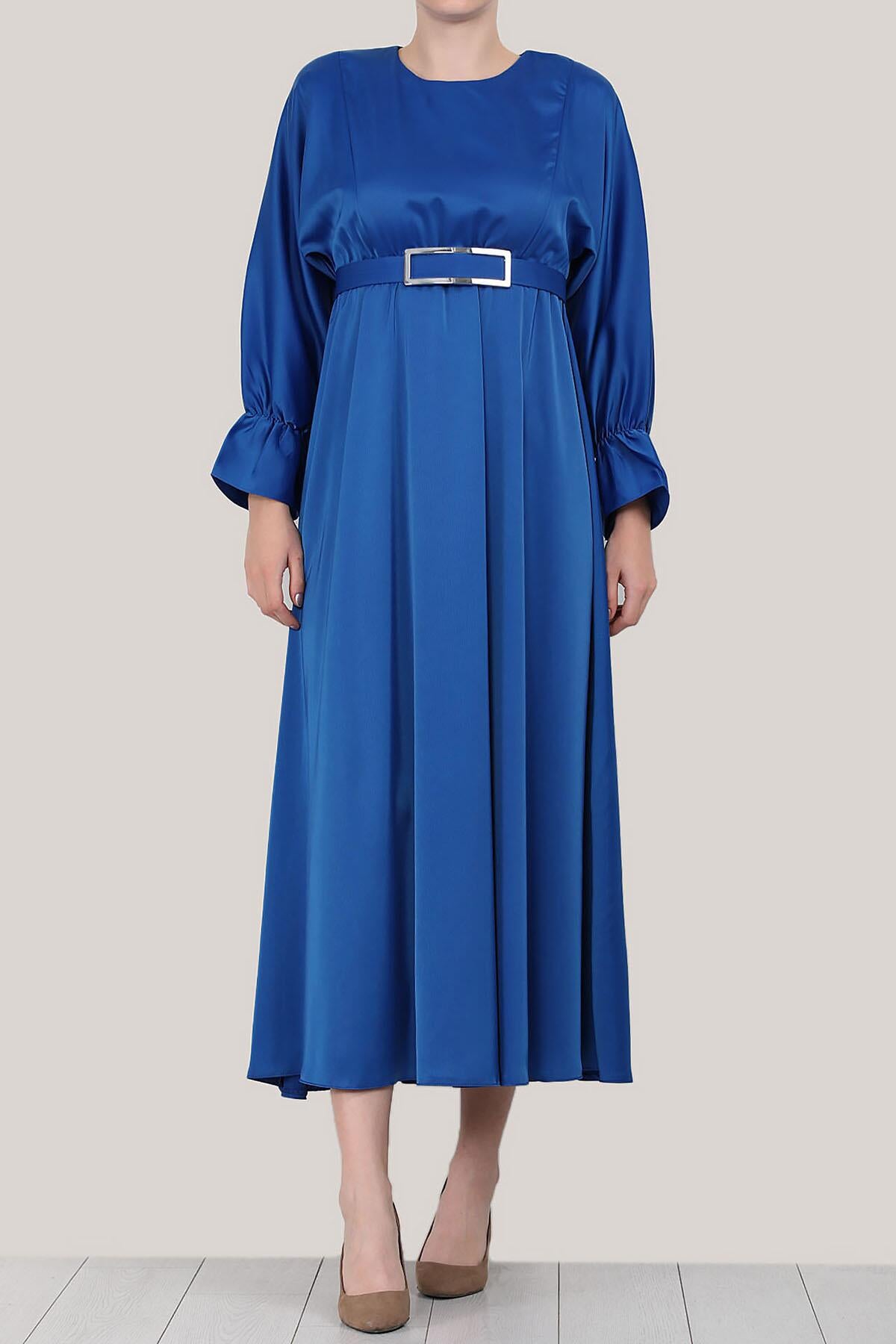 Satijnen Maxi - Jurk — Koningsblauw