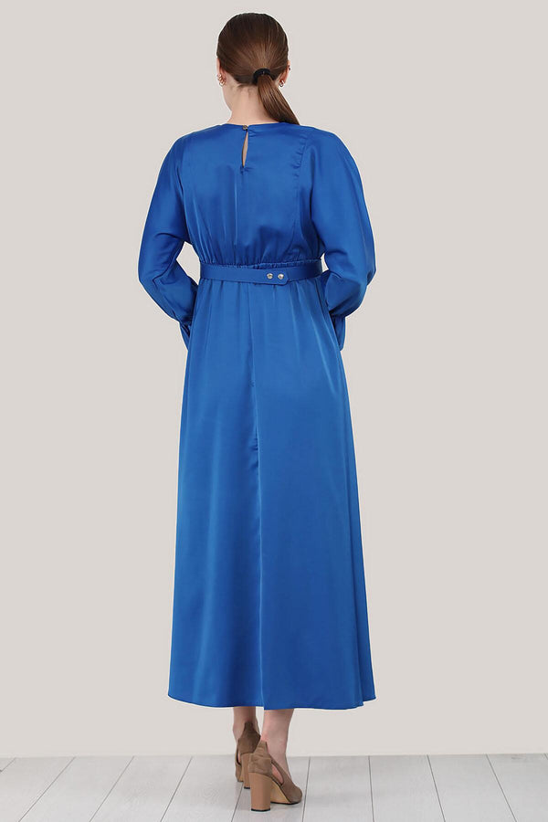 Satijnen Maxi - Jurk — Koningsblauw
