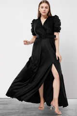 Robe Longue En Satin Grande Taille — Noir