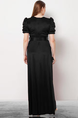 Robe Longue En Satin Grande Taille — Noir