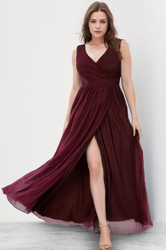 Burgundy Glitter Long Evening Dress – Plus Size