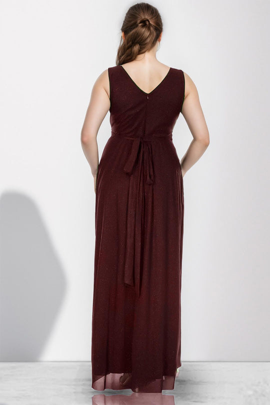 Burgundy Glitter Long Evening Dress – Plus Size