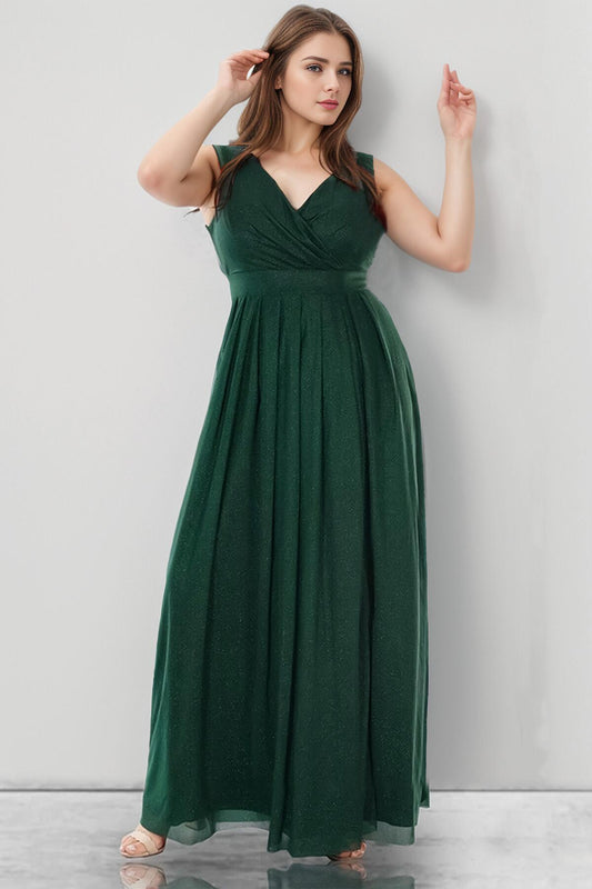 Emerald Glitter Long Evening Dress – Plus Size