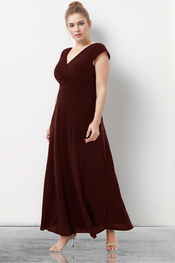 Plus - Size Glinsterende Lange Avondjurk — Bordeaux