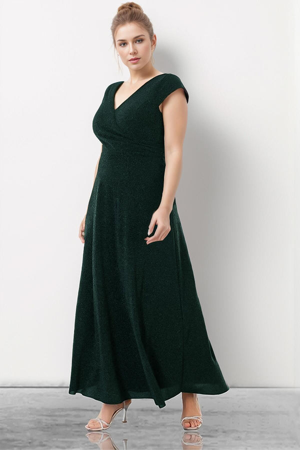 Plus - Size Lange Glitter Avondjurk — Smaragdgroen