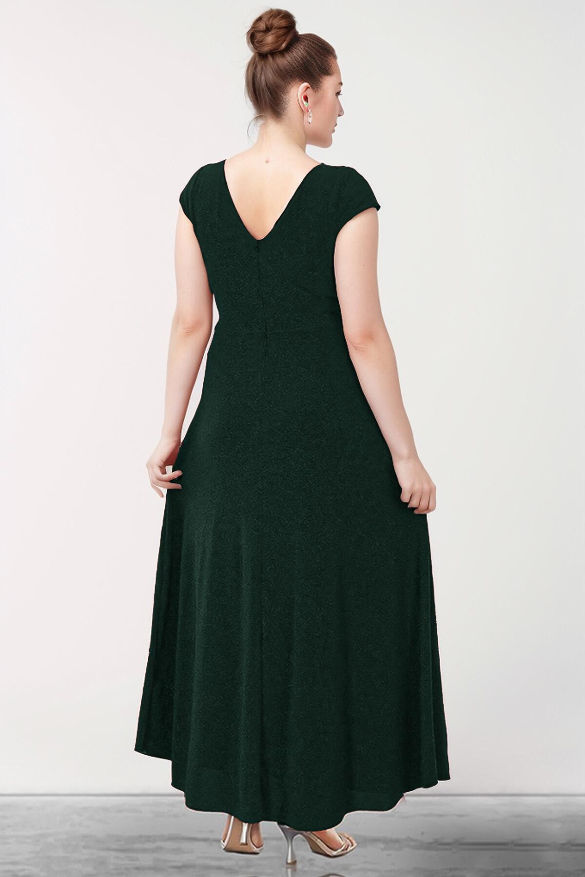Plus - Size Long Glitter Evening Dress — Emerald