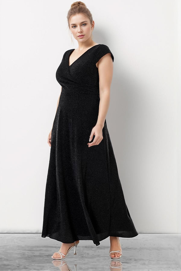 Plus - Size Lange Glitter Avondjurk — Zwart