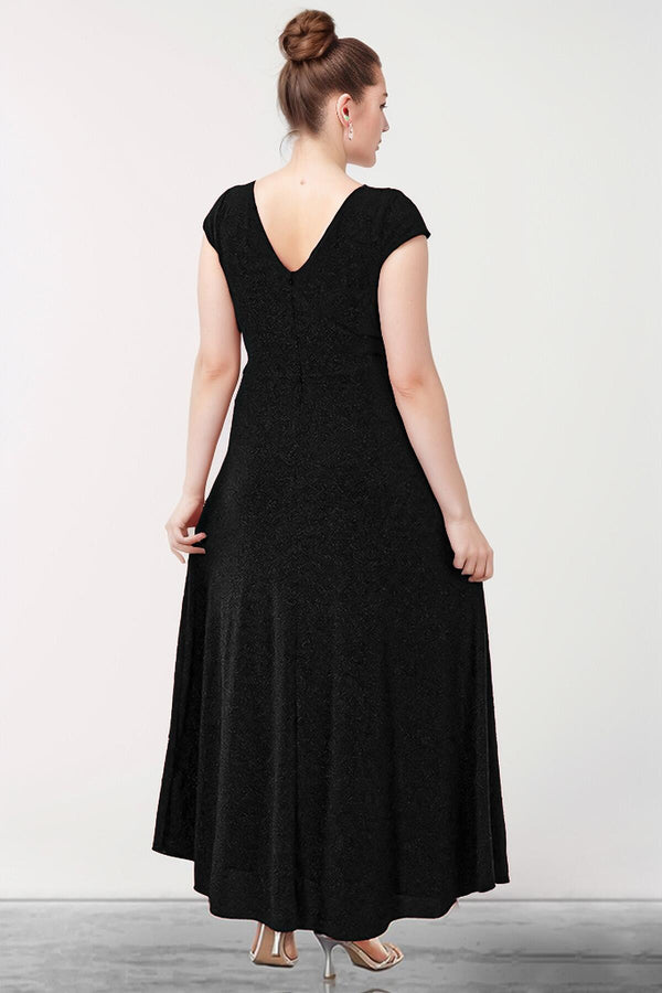 Plus - Size Lange Glitter Avondjurk — Zwart