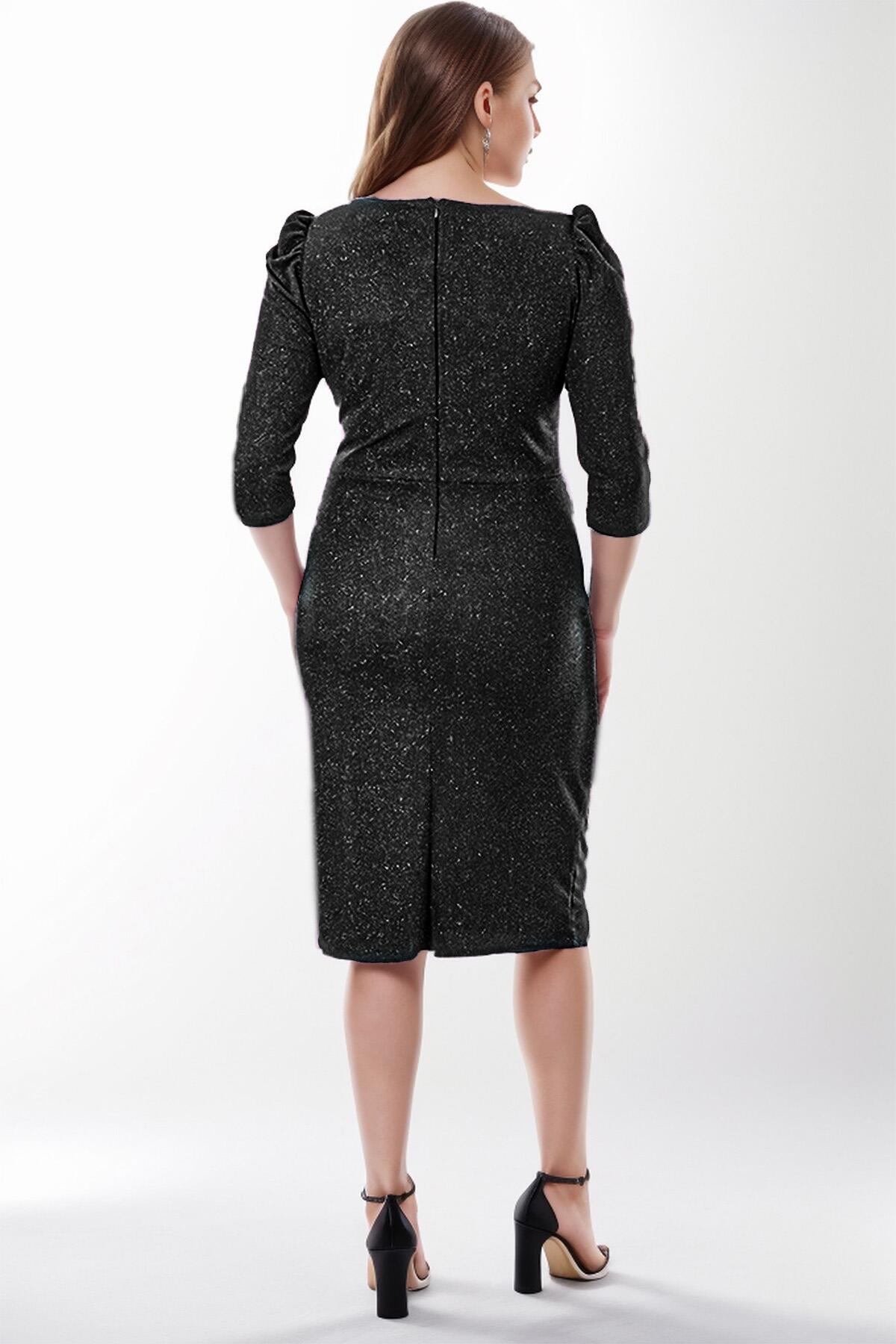 Pailletten Midi - Jurk – Grote Maat, Zwart