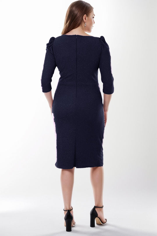 Midi - Jurk Met Glitter – Grote Maten, Marineblauw