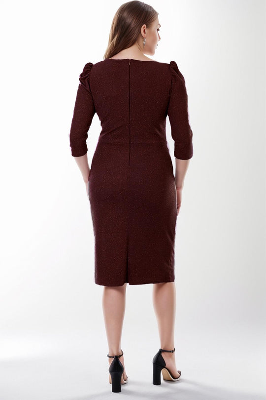 Plus - Size Midi Glitter Evening Dress, Burgundy