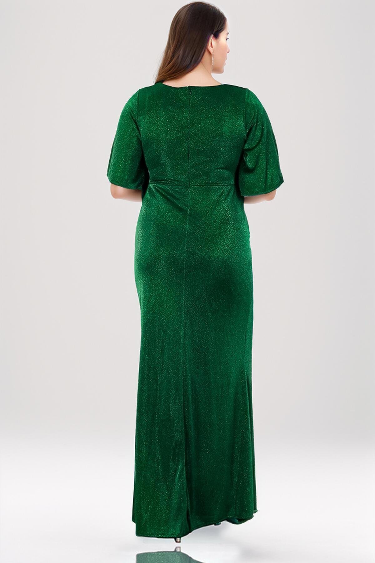 Plus - Size Glitter Avondjurk — Groen