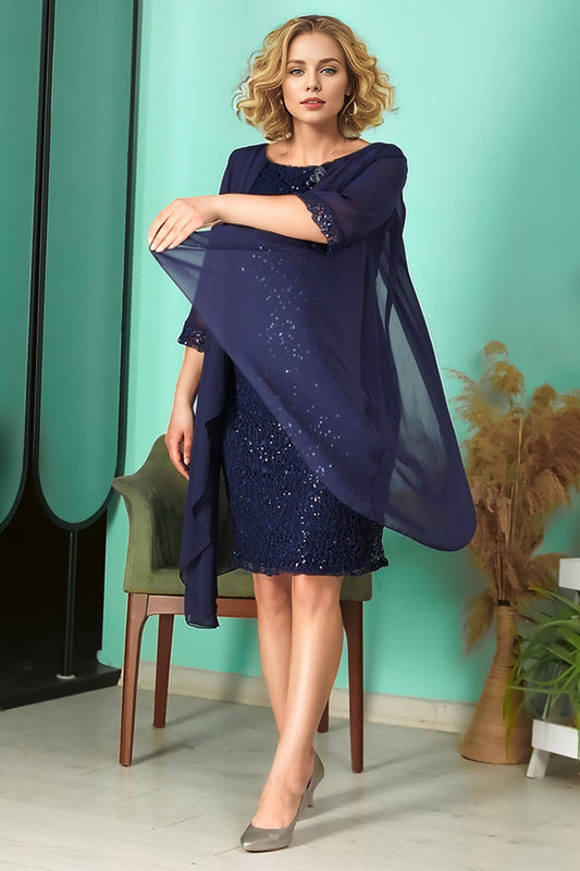 Plus - Size Chiffon Sequin Evening Dress — Navy