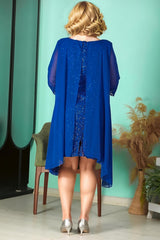 Robe De Soirée En Chiffon À Sequins Grande Taille — Bleu Roi