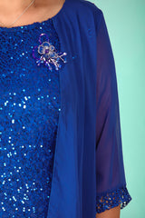 Robe De Soirée En Chiffon À Sequins Grande Taille — Bleu Roi