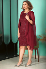 Robe De Soirée En Chiffon À Sequins, Grande Taille — Bordeaux